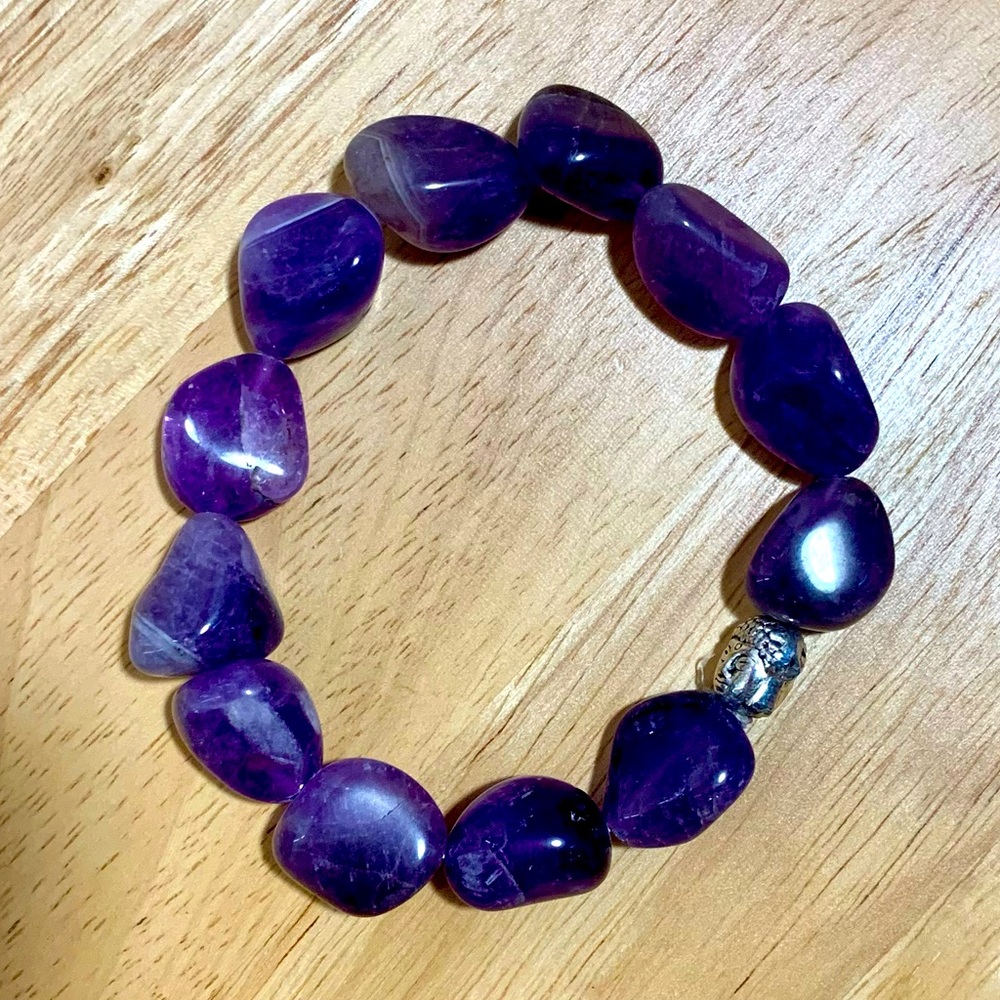Amethyst Stone Buddha Head Bead Bracelet